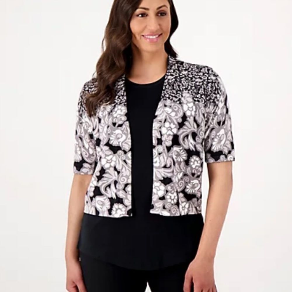 Isaac Mizrahi Live open front cardigan Sz L floral print